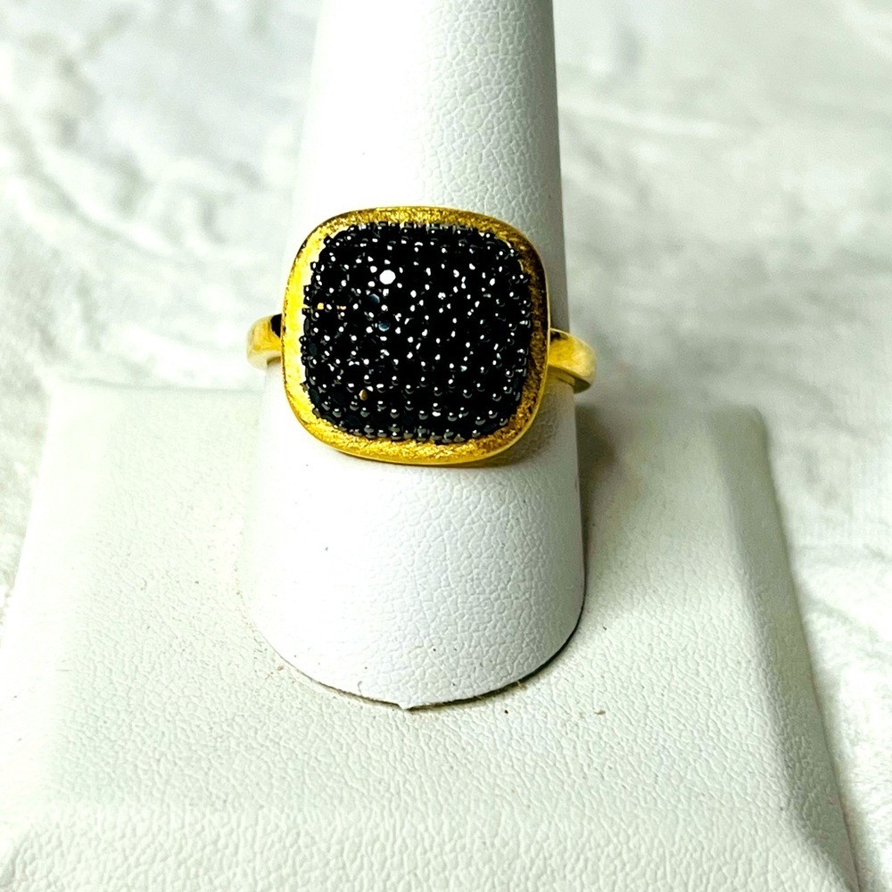 Vintage Veronese Italy Gold Vermeil Black Spinel Square Cocktail Ring Size 10